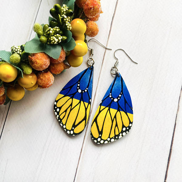 Дерев'яні сережки з розписом Lux