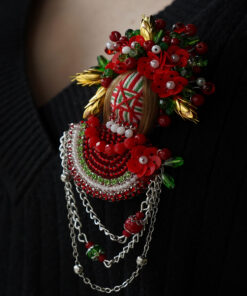 Брошка червоно зелена "Мотанка"