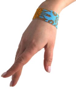 Браслет з бісеру синьо-жовтий "Золотий тризуб"