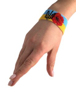 Браслет з бісеру синьо-жовтий з маком і тризубцем