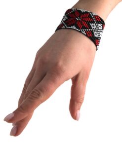 Alternative view of Браслет з бісеру, червоно-чорний орнамент Бойківський