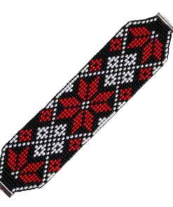 Браслет з бісеру, червоно-чорний орнамент Бойківський