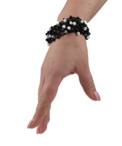 Браслет з бісеру-кришталю біло-чорний