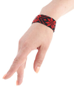 Браслет з бісеру, червоно-чорний орнамент