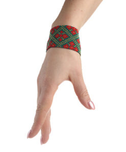 Alternative view of Браслет з бісеру, зелено-червоний орнамент