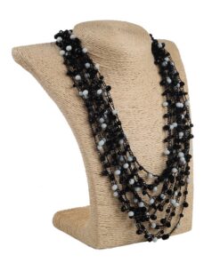 Кольє з бісеру-кришталю, чорно-біле