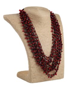 Кольє з бісеру-кришталю, чорно-червоне