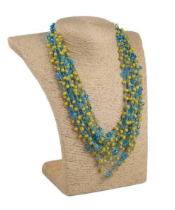 Кольє з бісеру-кришталю, синьо-жовте