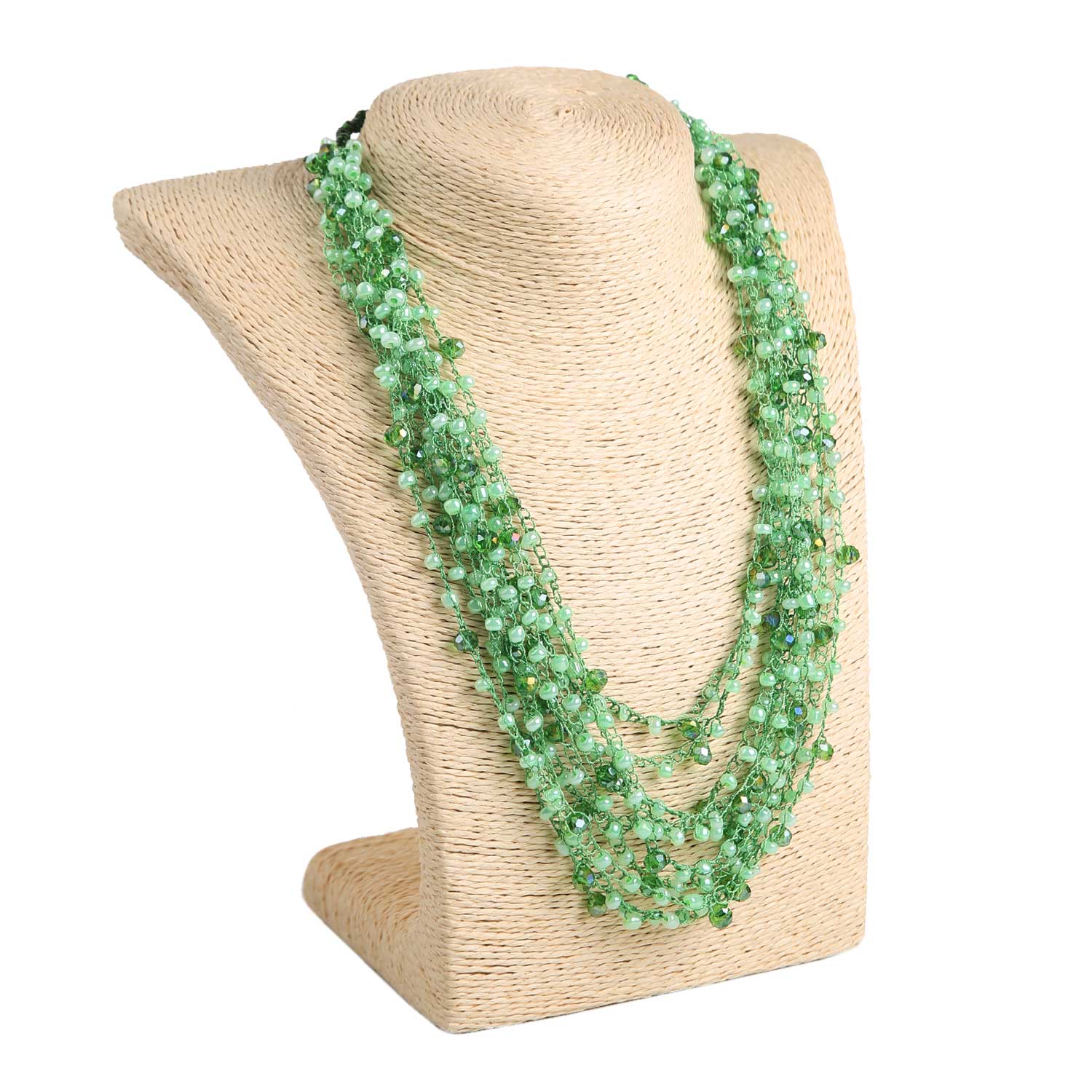 Кольє з бісеру-кришталю, світлозелене