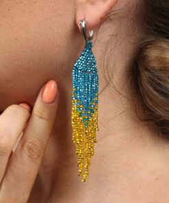 Alternative view of Браслет+сережки з бісеру, синьо-жовті