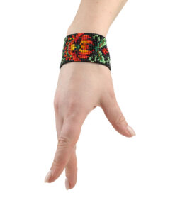 Браслет з бісеру Петриківський чорні квіти