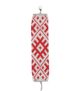 Браслет з бісеру, біло-червоний орнамент "Вишиванка"