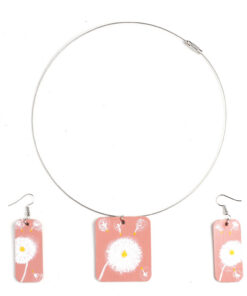 Набір кольє, сережки "Кульбабки" на рожевому
