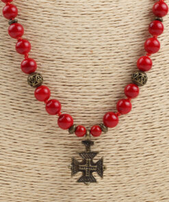Намисто корал з хрестиком