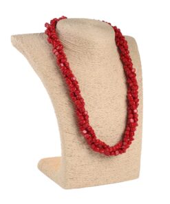 Намисто потрійне квадратне корал червоне