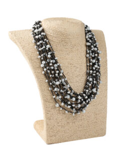 Кольє з бісеру-кришталю, біло-чорне