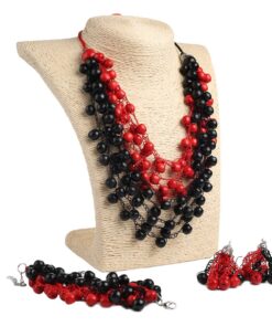 Набір прикрас з дерева 3в1, червоно-чорний